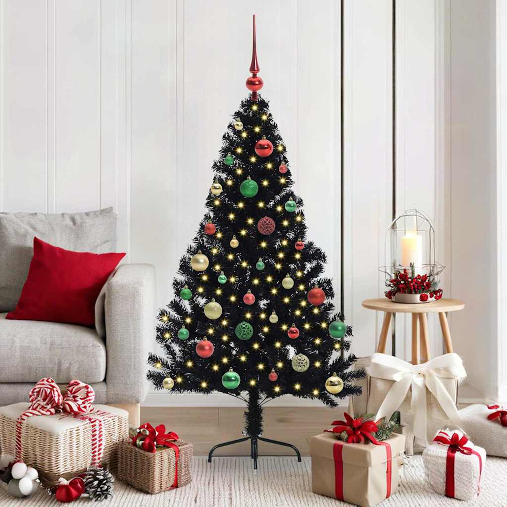 Kunstig Forhåndsopplyst Juletre med 150 LED Svart 150 cm PVC