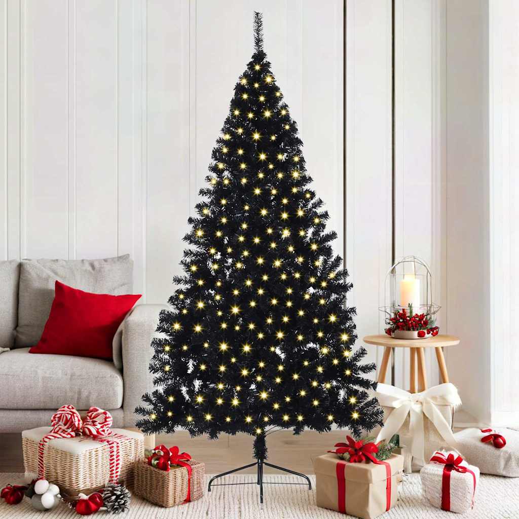 Kunstig Forhåndsopplyst Juletre med 300 LED Svart 180 cm PVC