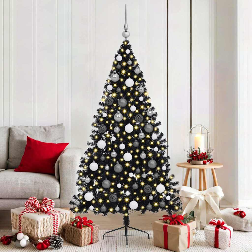 Kunstig Forhåndsopplyst Juletre med 300 LED Svart 180 cm PVC