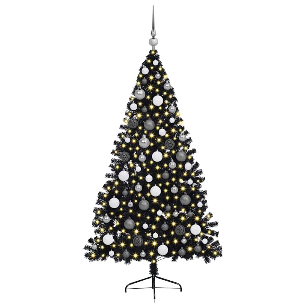 Kunstig Forhåndsopplyst Juletre med 300 LED Svart 180 cm PVC