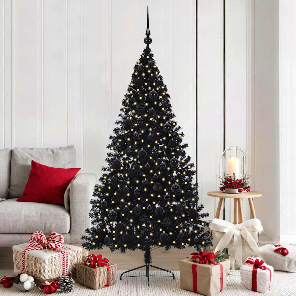 Kunstig Forhåndsopplyst Juletre med 300 LED Svart 180 cm PVC vidaXL