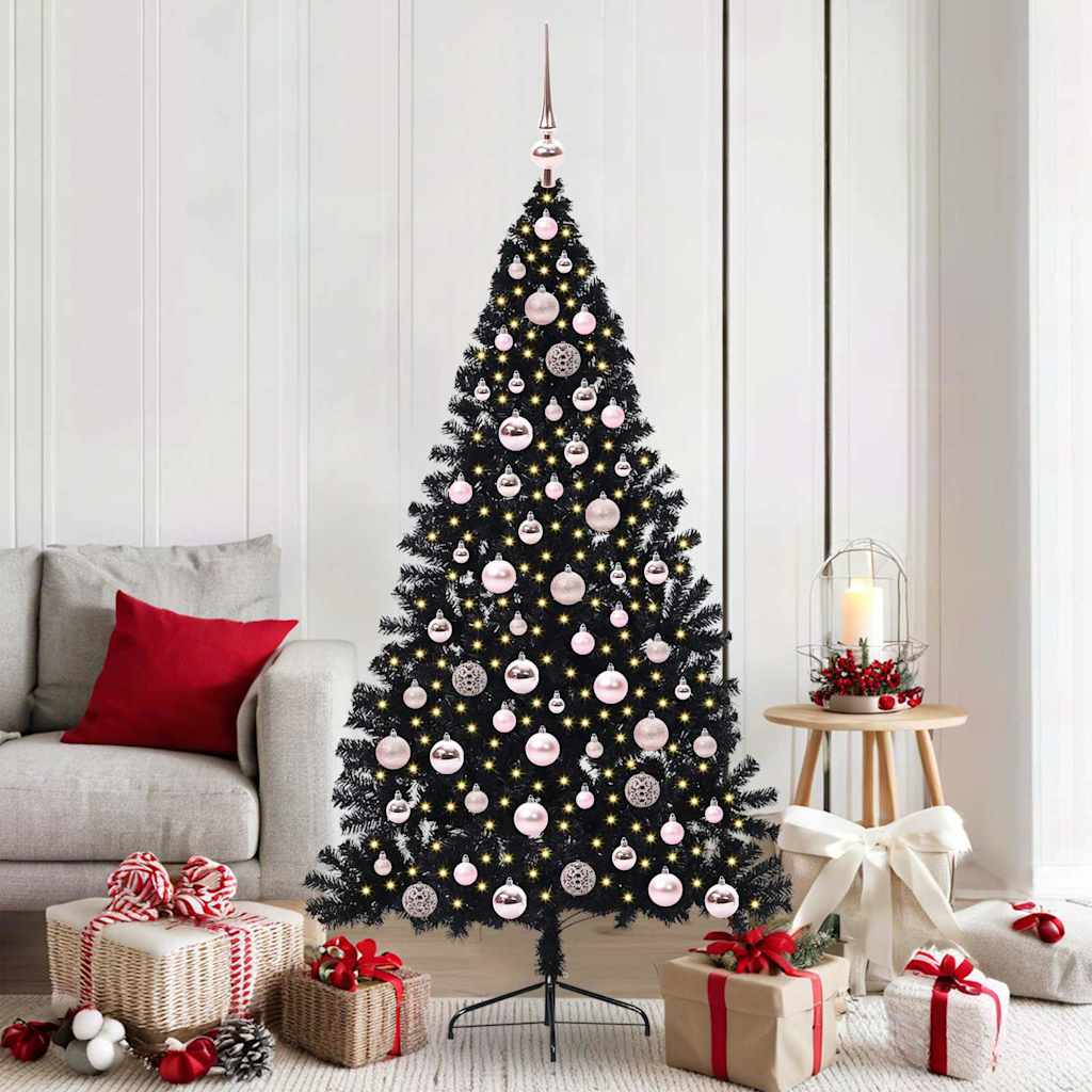 Kunstig Forhåndsopplyst Juletre med 300 LED Svart 180 cm PVC vidaXL