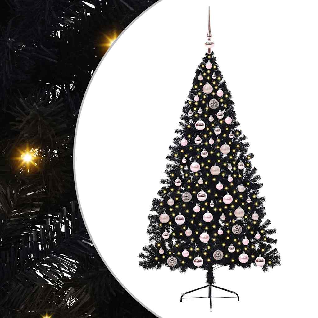 Kunstig Forhåndsopplyst Juletre med 300 LED Svart 180 cm PVC vidaXL