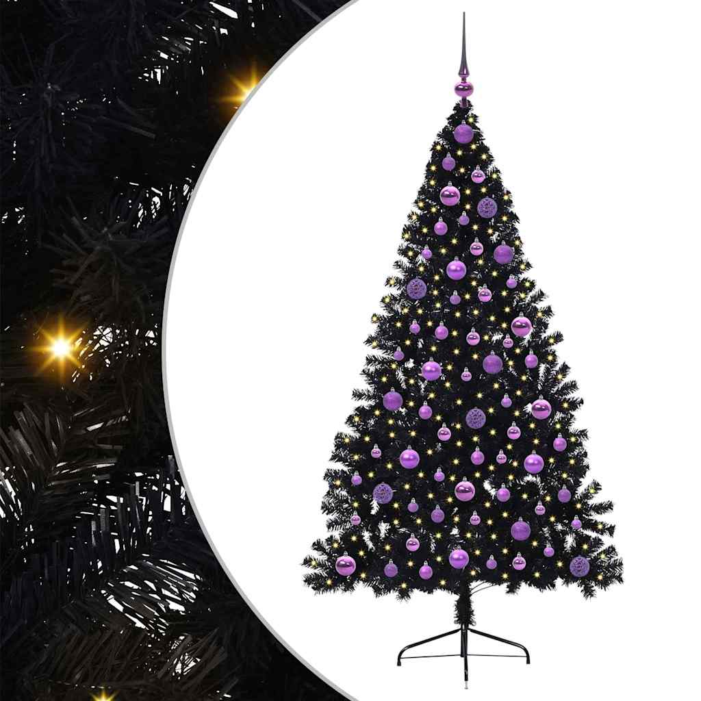 Kunstig Forhåndsopplyst Juletre med 300 LED Svart 180 cm PVC vidaXL