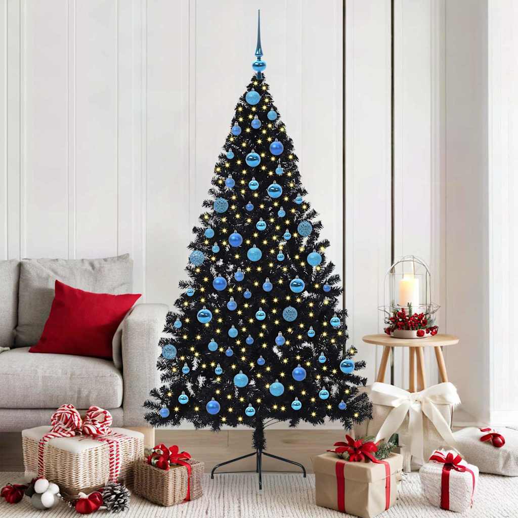 Kunstig Forhåndsopplyst Juletre med 300 LED Svart 180 cm PVC vidaXL