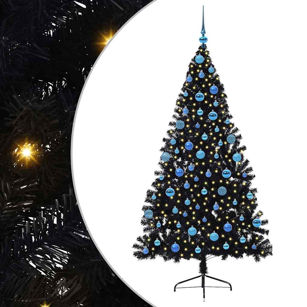 Kunstig Forhåndsopplyst Juletre med 300 LED Svart 180 cm PVC vidaXL