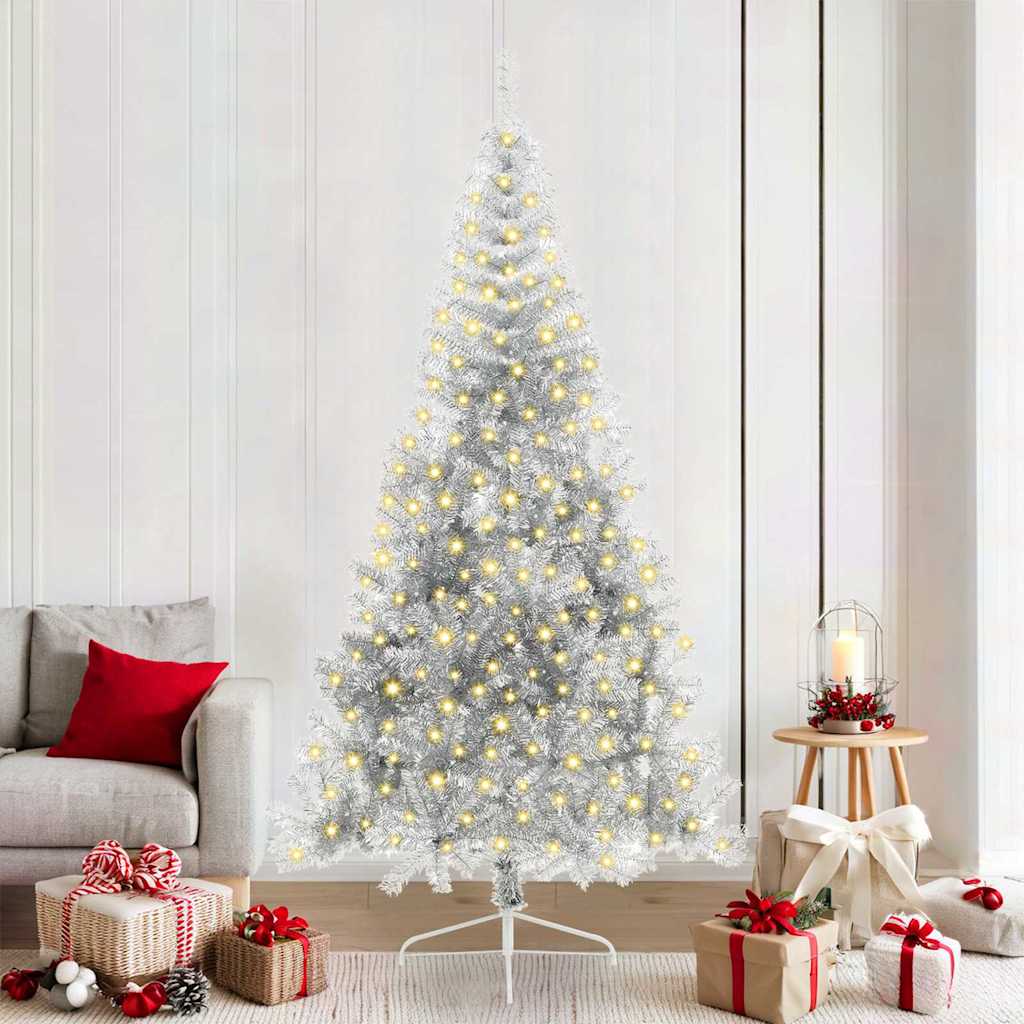 Kunstig Forhåndsopplyst Juletre med 300 LED sølv 210 cm PET