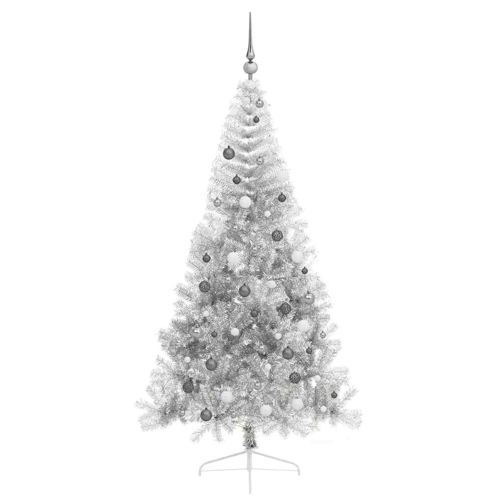 Kunstig Forhåndsopplyst Juletre med 300 LED sølv 210 cm PET