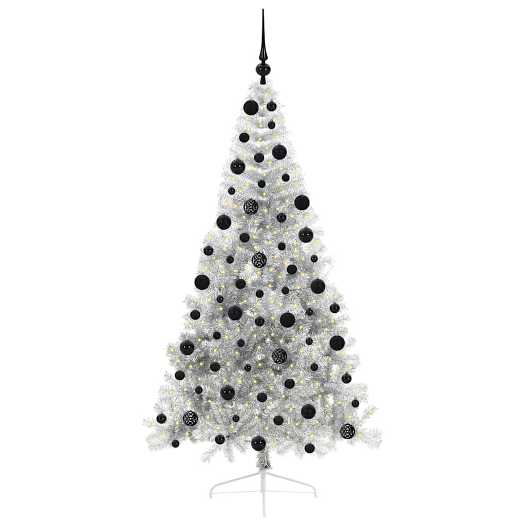 Kunstig Forhåndsopplyst Juletre med 300 LED sølv 210 cm PET