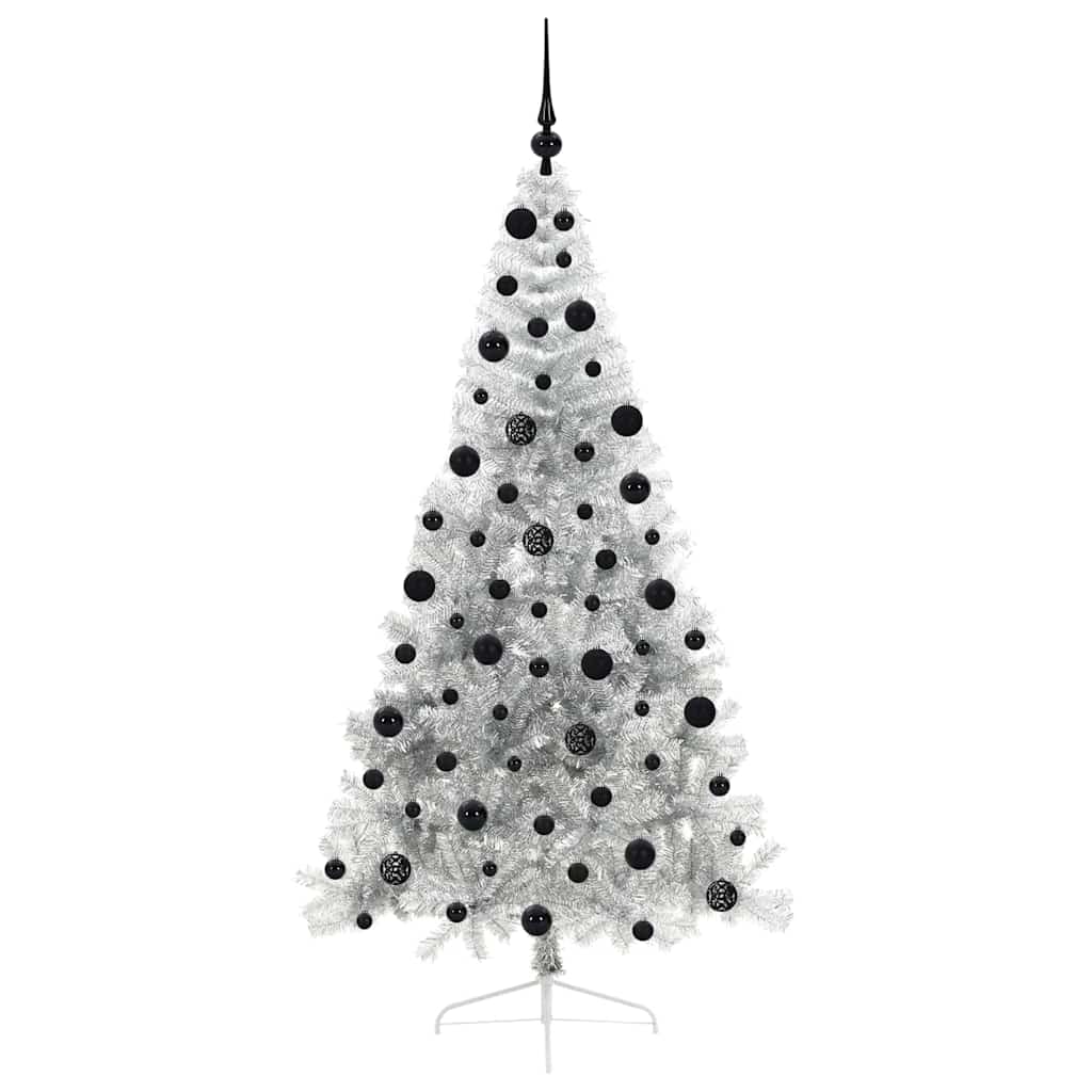 Kunstig Forhåndsopplyst Juletre med 300 LED sølv 210 cm PET