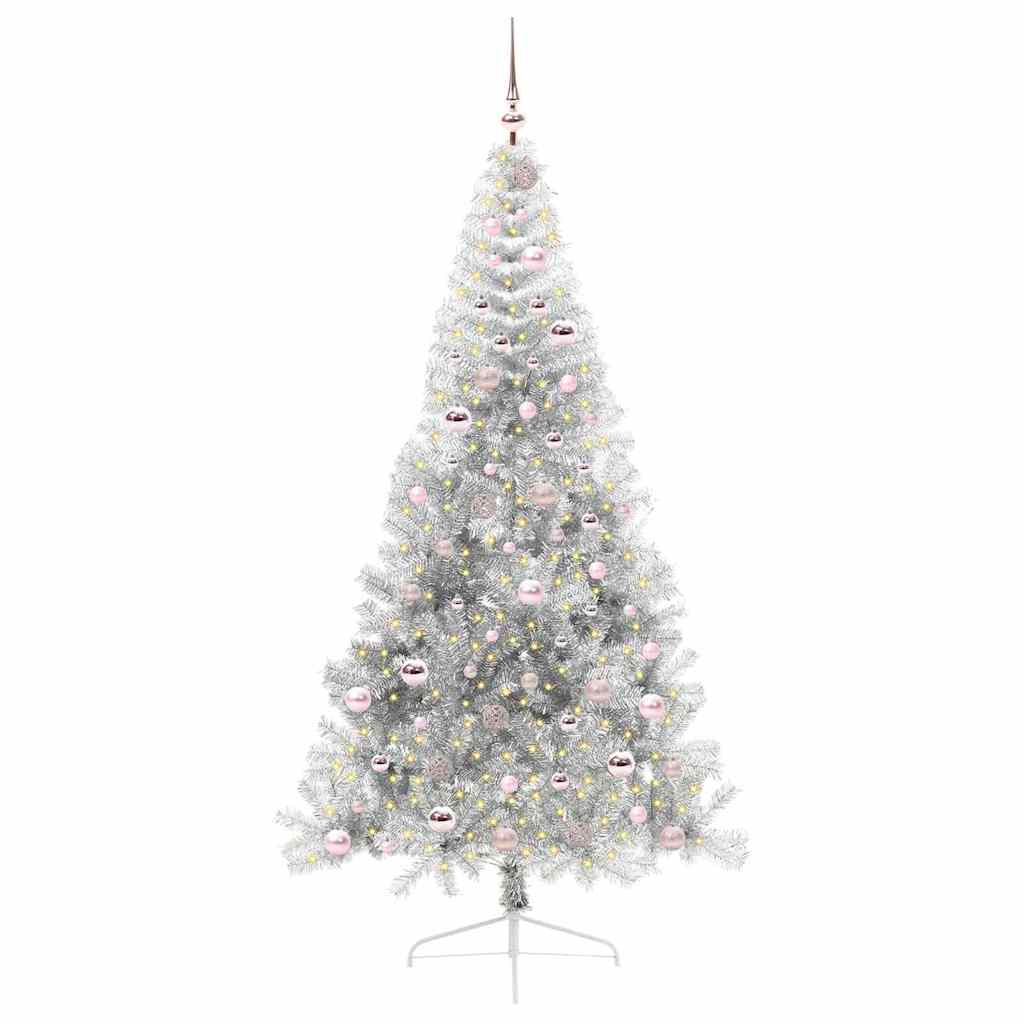 Kunstig Forhåndsopplyst Juletre med 300 LED sølv 210 cm PET