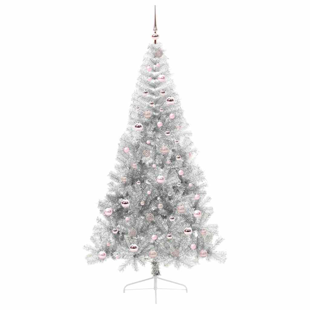 Kunstig Forhåndsopplyst Juletre med 300 LED sølv 210 cm PET
