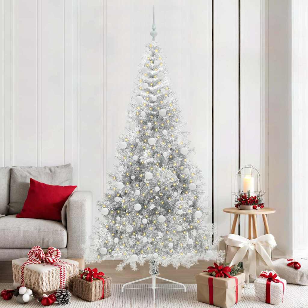Kunstig Forhåndsopplyst Juletre med 300 LED sølv 210 cm PET