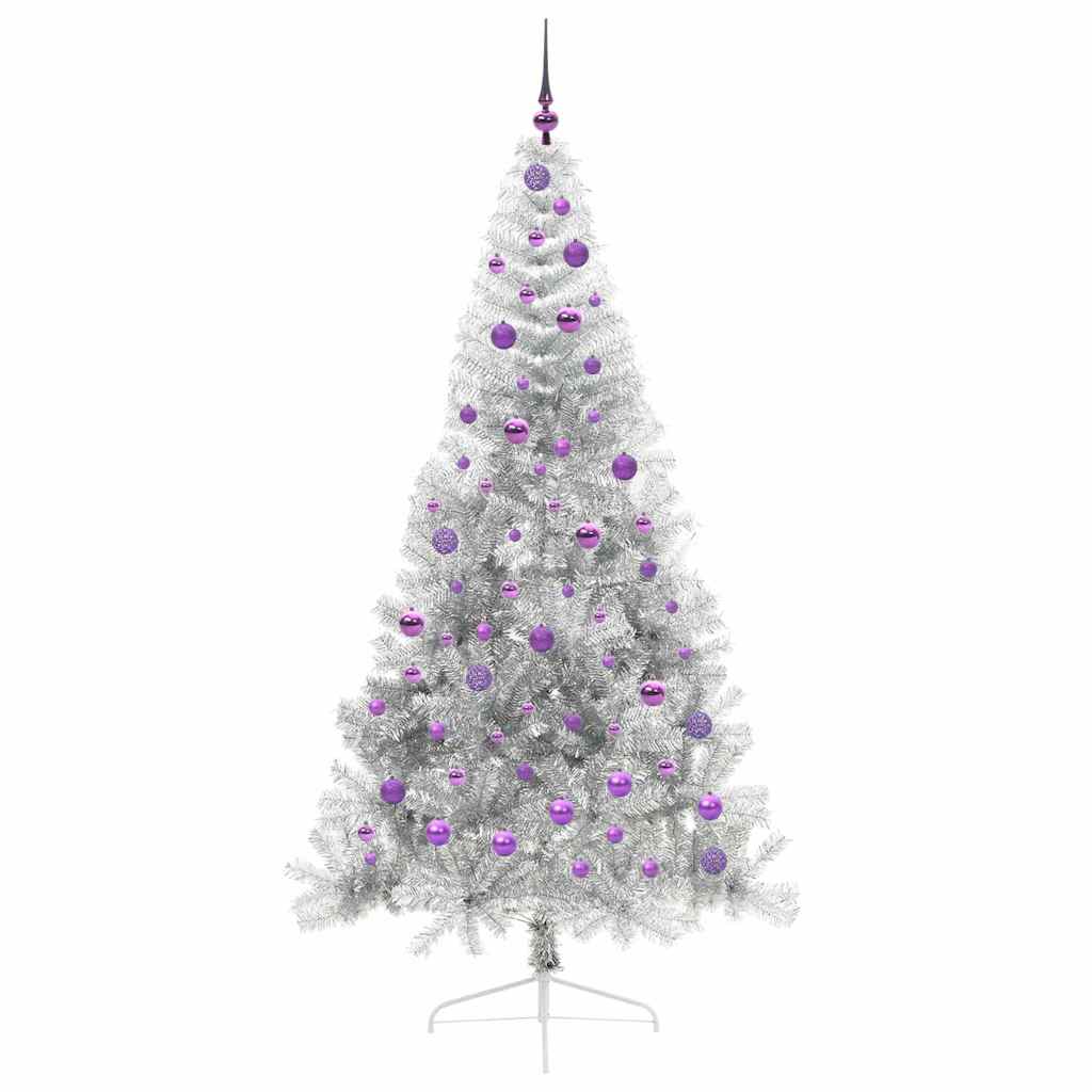 Kunstig Forhåndsopplyst Juletre med 300 LED sølv 210 cm PET