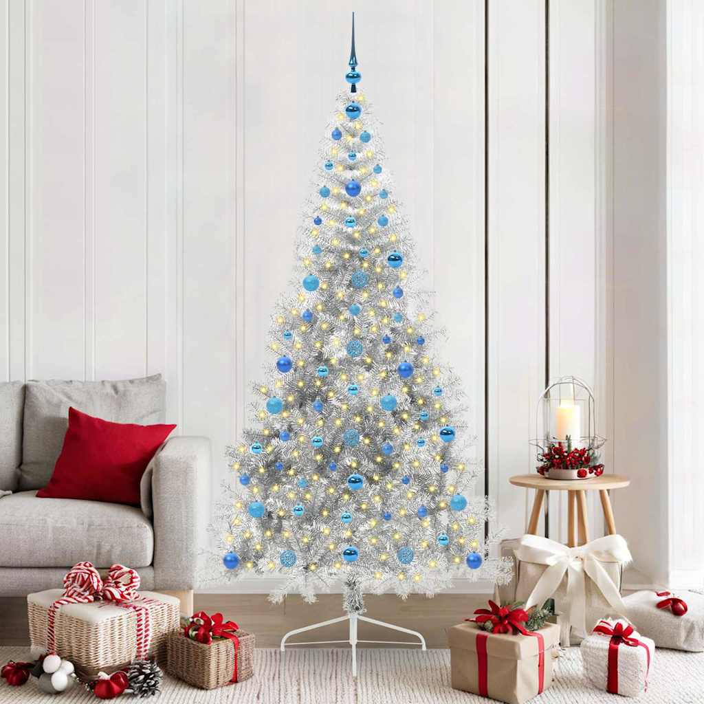 Kunstig Forhåndsopplyst Juletre med 300 LED sølv 210 cm PET
