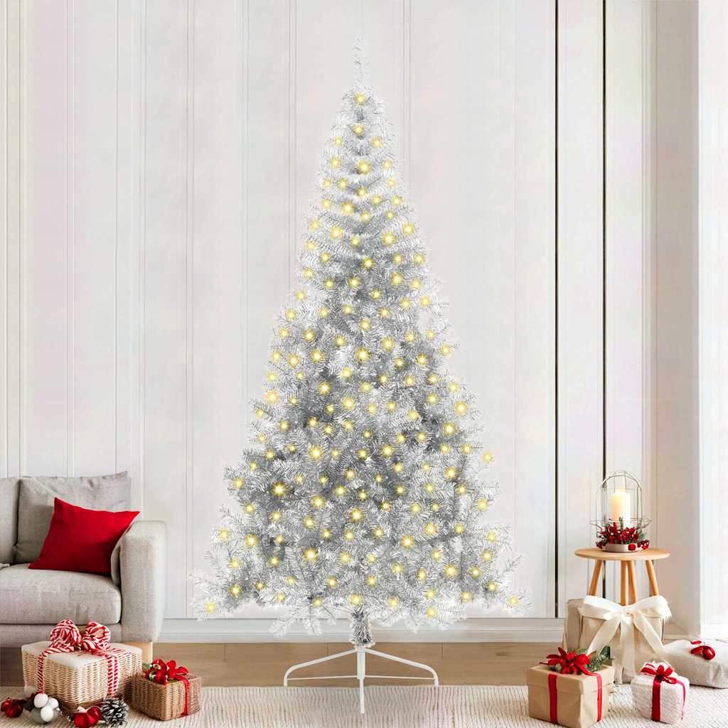 Kunstig Forhåndsopplyst Juletre med 300 LED sølv 240 cm PET