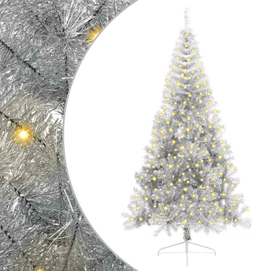 Kunstig Forhåndsopplyst Juletre med 300 LED sølv 240 cm PET