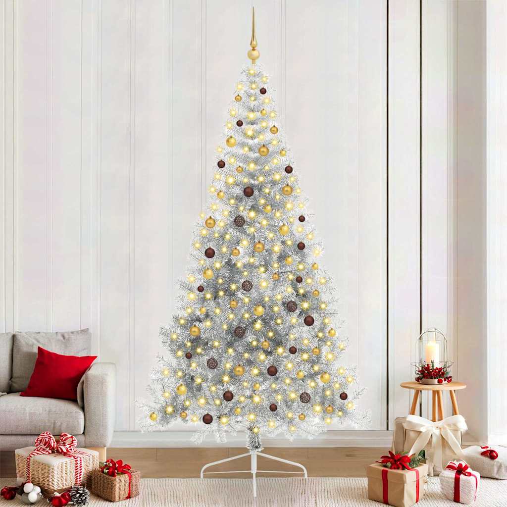 Kunstig Forhåndsopplyst Juletre med 300 LED sølv 240 cm PET