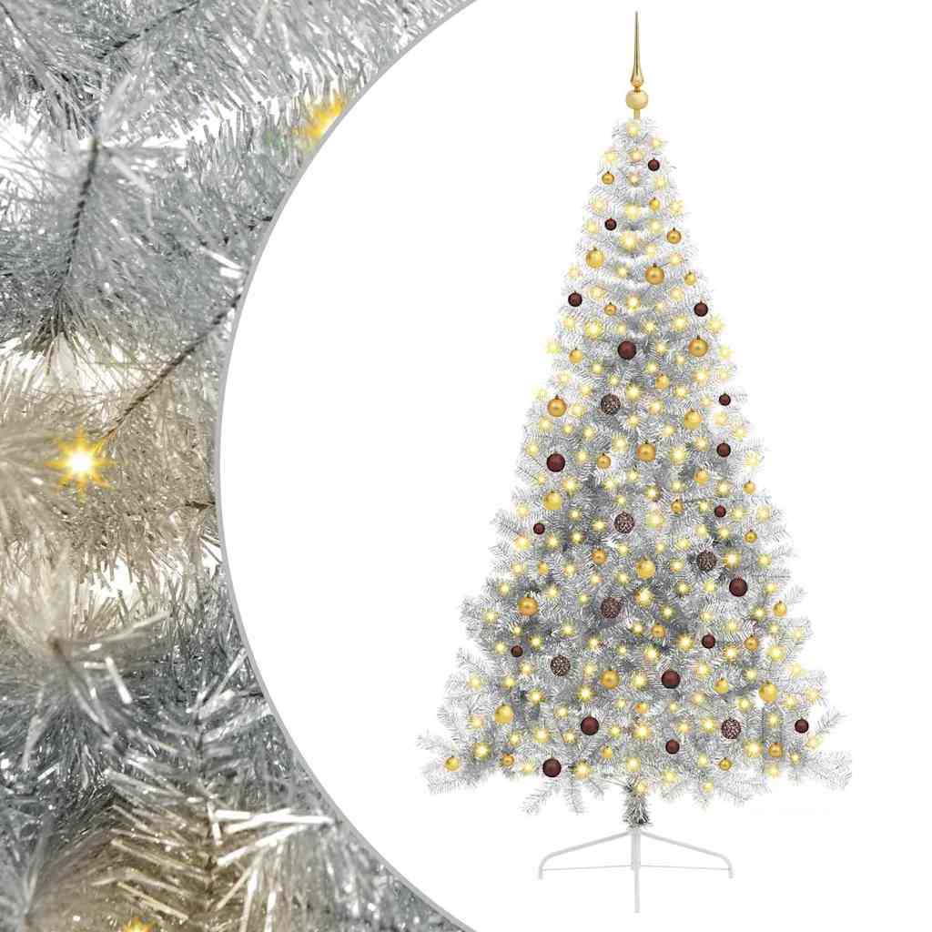 Kunstig Forhåndsopplyst Juletre med 300 LED sølv 240 cm PET