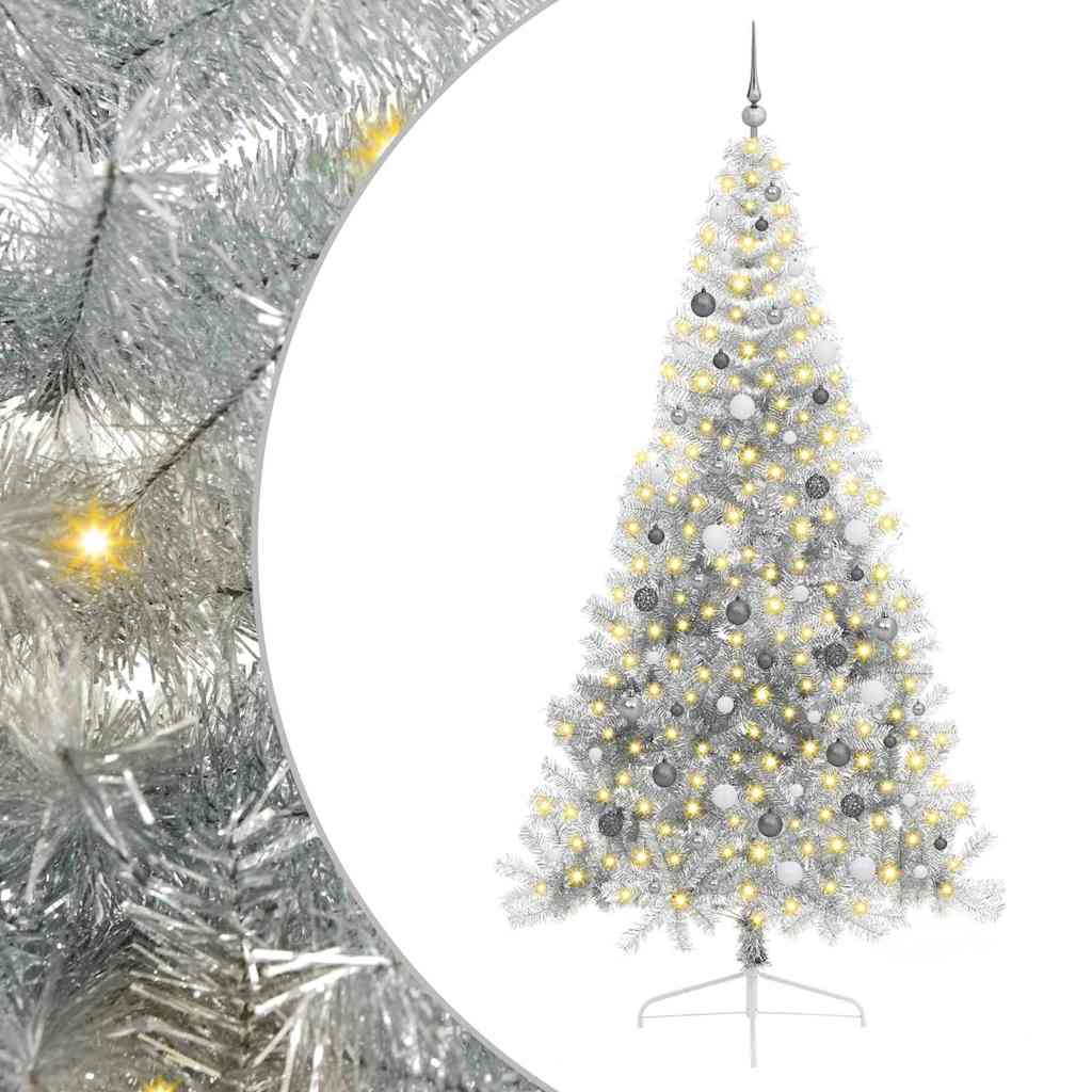 Kunstig Forhåndsopplyst Juletre med 300 LED sølv 240 cm PET