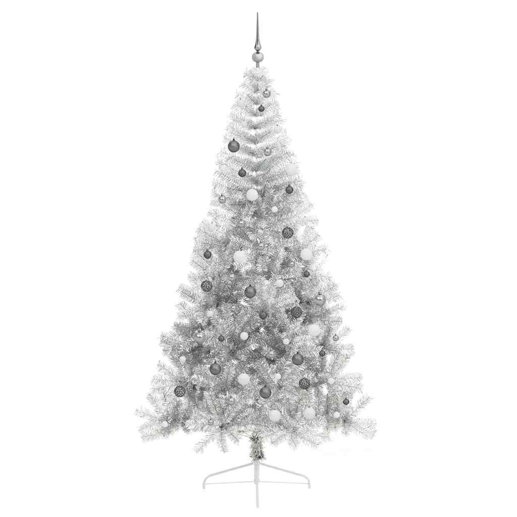 Kunstig Forhåndsopplyst Juletre med 300 LED sølv 240 cm PET