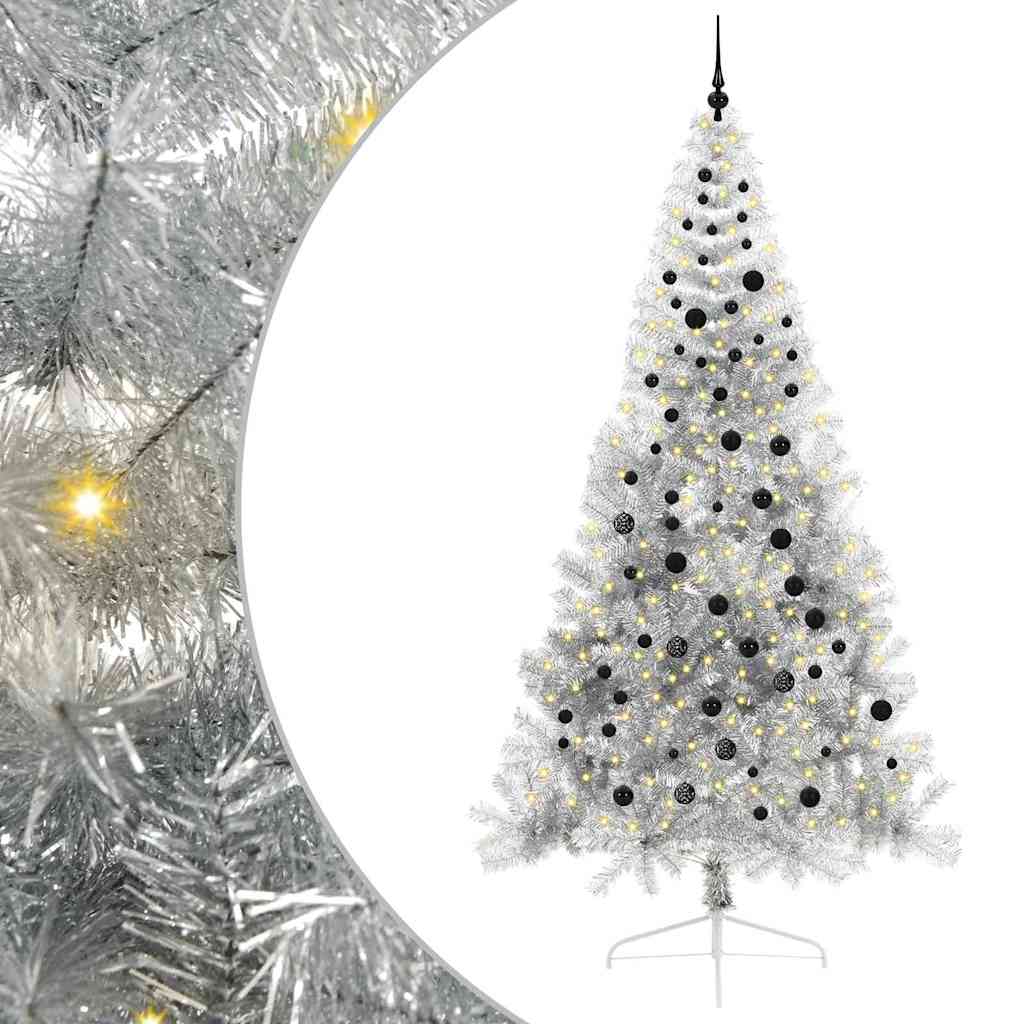 Kunstig Forhåndsopplyst Juletre med 300 LED sølv 240 cm PET
