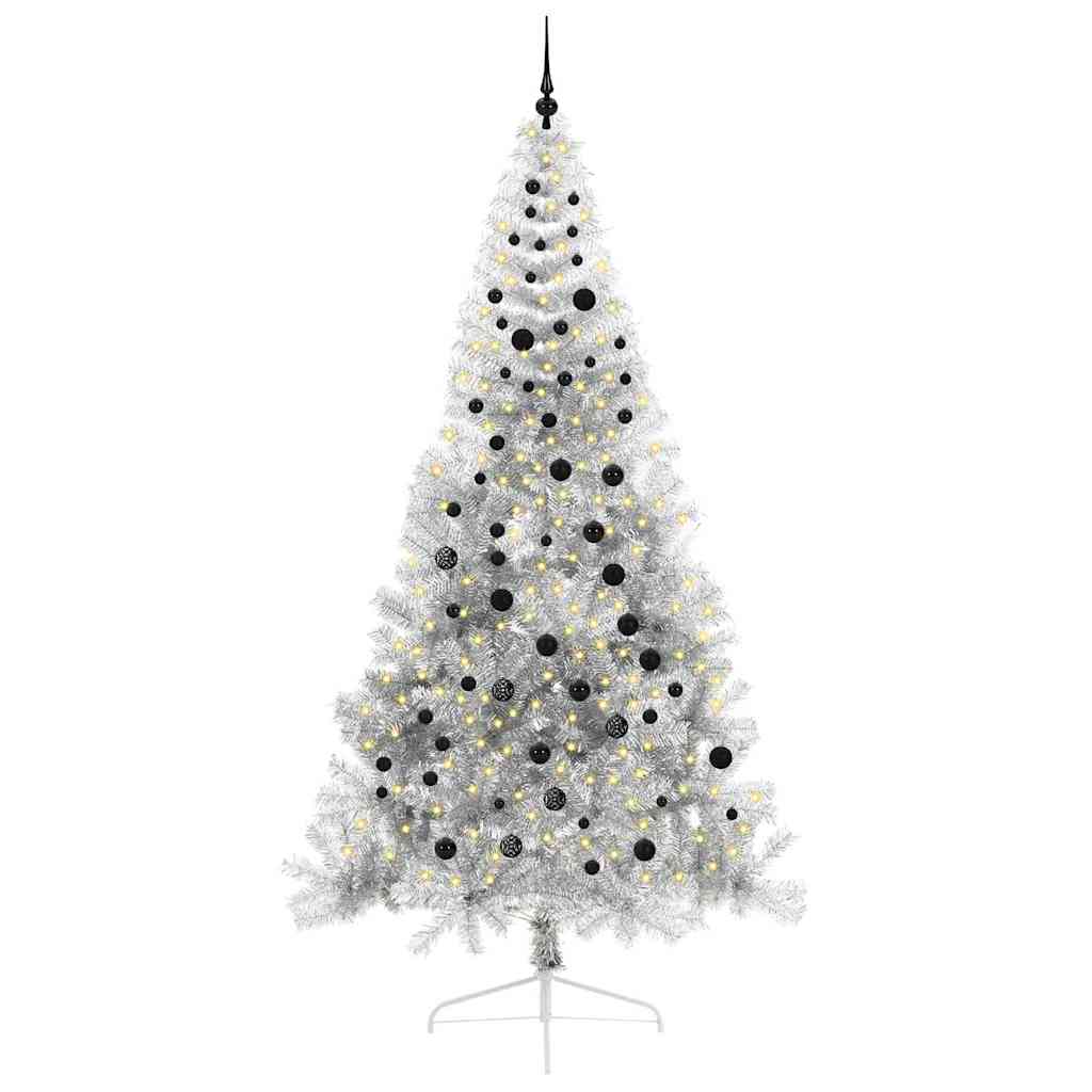 Kunstig Forhåndsopplyst Juletre med 300 LED sølv 240 cm PET