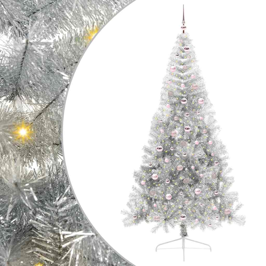 Kunstig Forhåndsopplyst Juletre med 300 LED sølv 240 cm PET