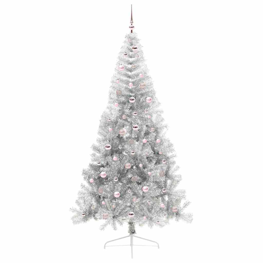 Kunstig Forhåndsopplyst Juletre med 300 LED sølv 240 cm PET