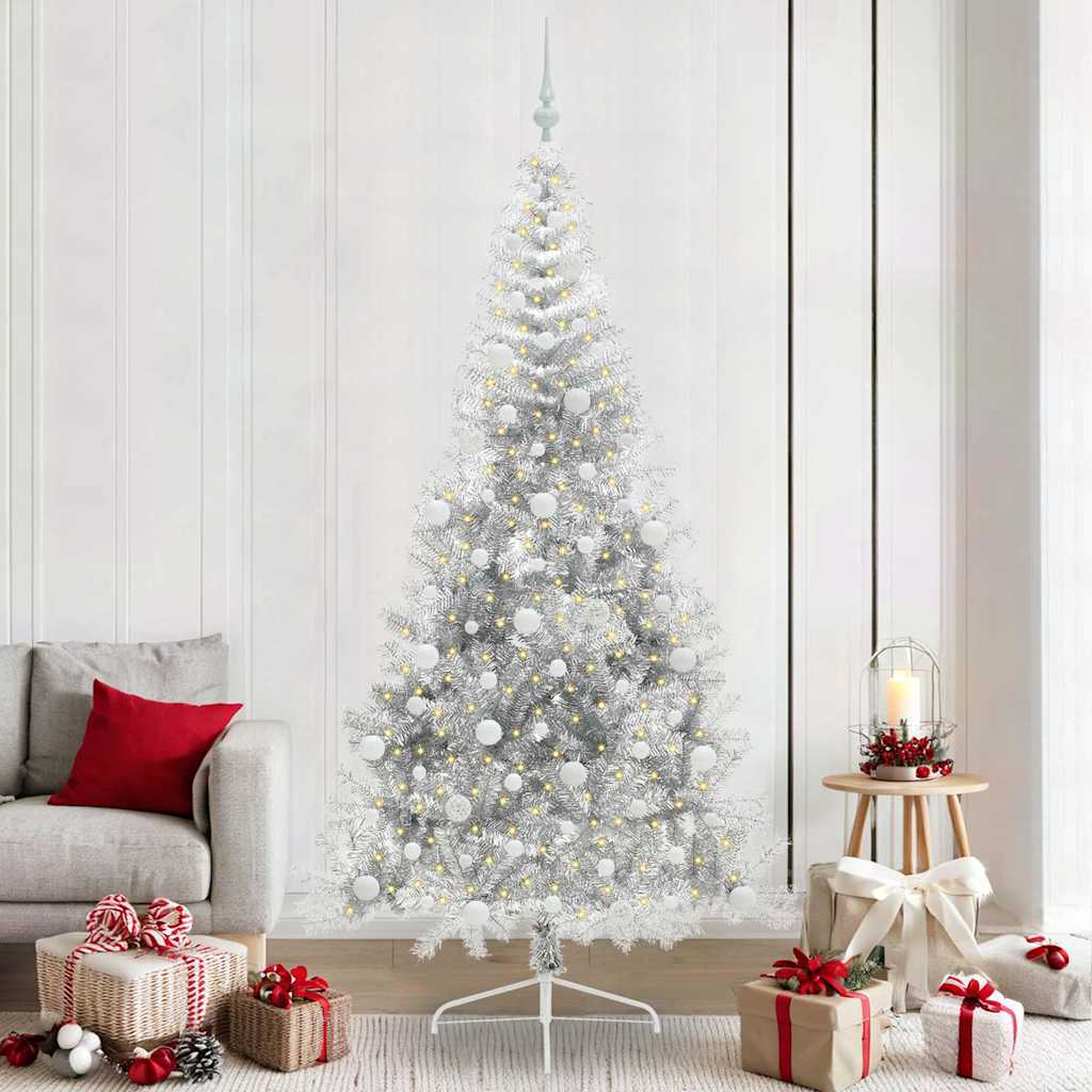 Kunstig Forhåndsopplyst Juletre med 300 LED sølv 240 cm PET