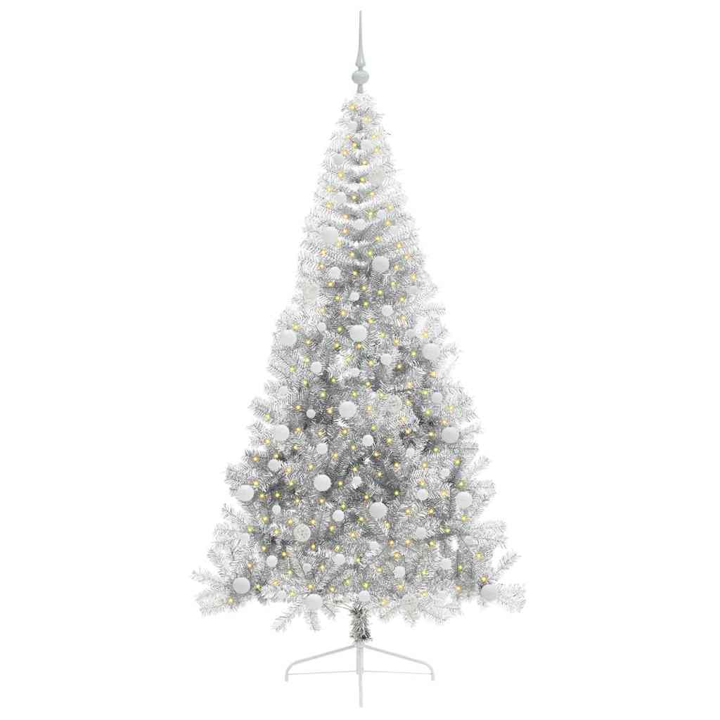 Kunstig Forhåndsopplyst Juletre med 300 LED sølv 240 cm PET