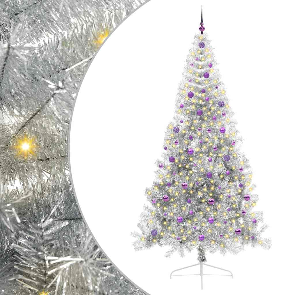 Kunstig Forhåndsopplyst Juletre med 300 LED sølv 240 cm PET