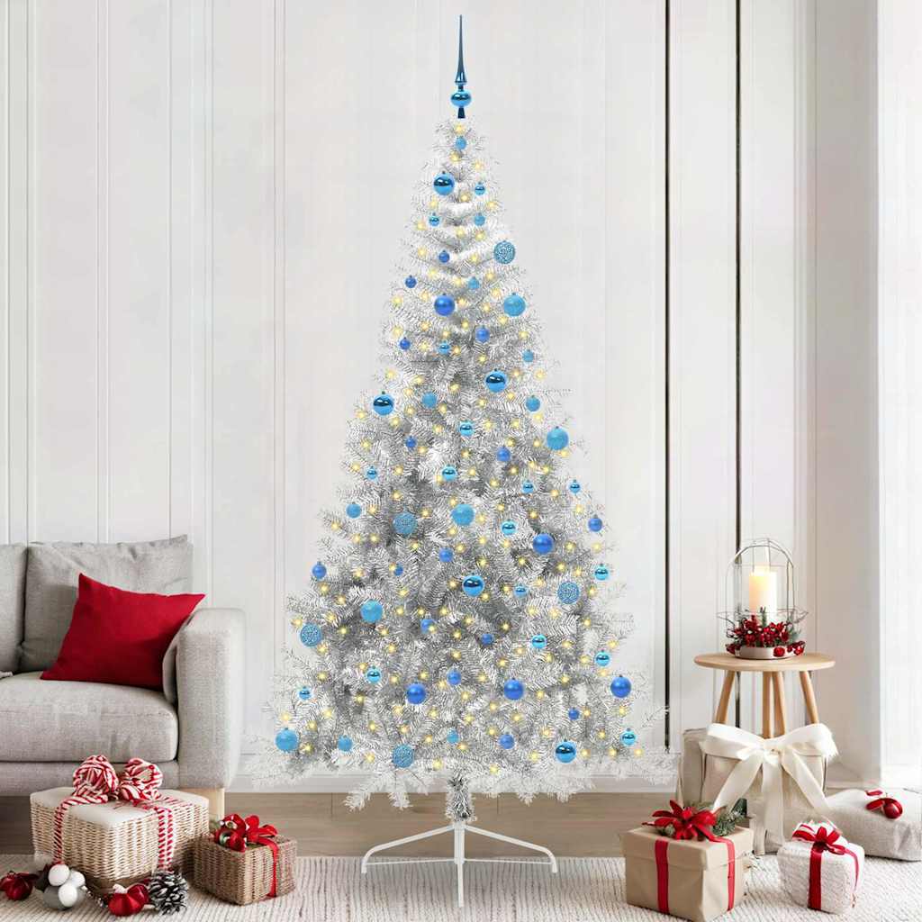 Kunstig Forhåndsopplyst Juletre med 300 LED sølv 240 cm PET