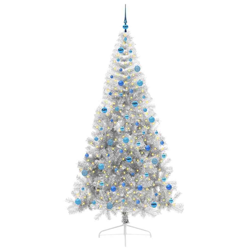 Kunstig Forhåndsopplyst Juletre med 300 LED sølv 240 cm PET