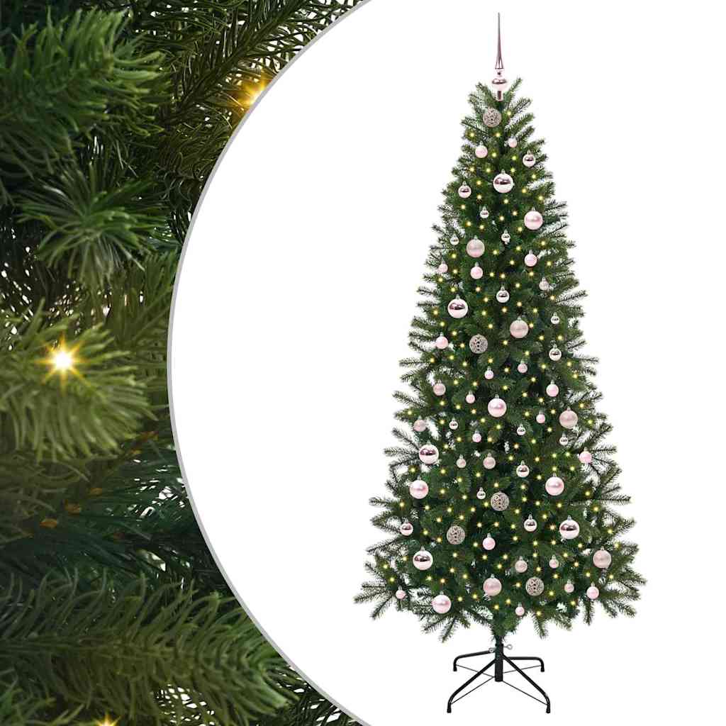 Kunstig juletre med 300 LED med stativ grønn 210 cm PE og PVC