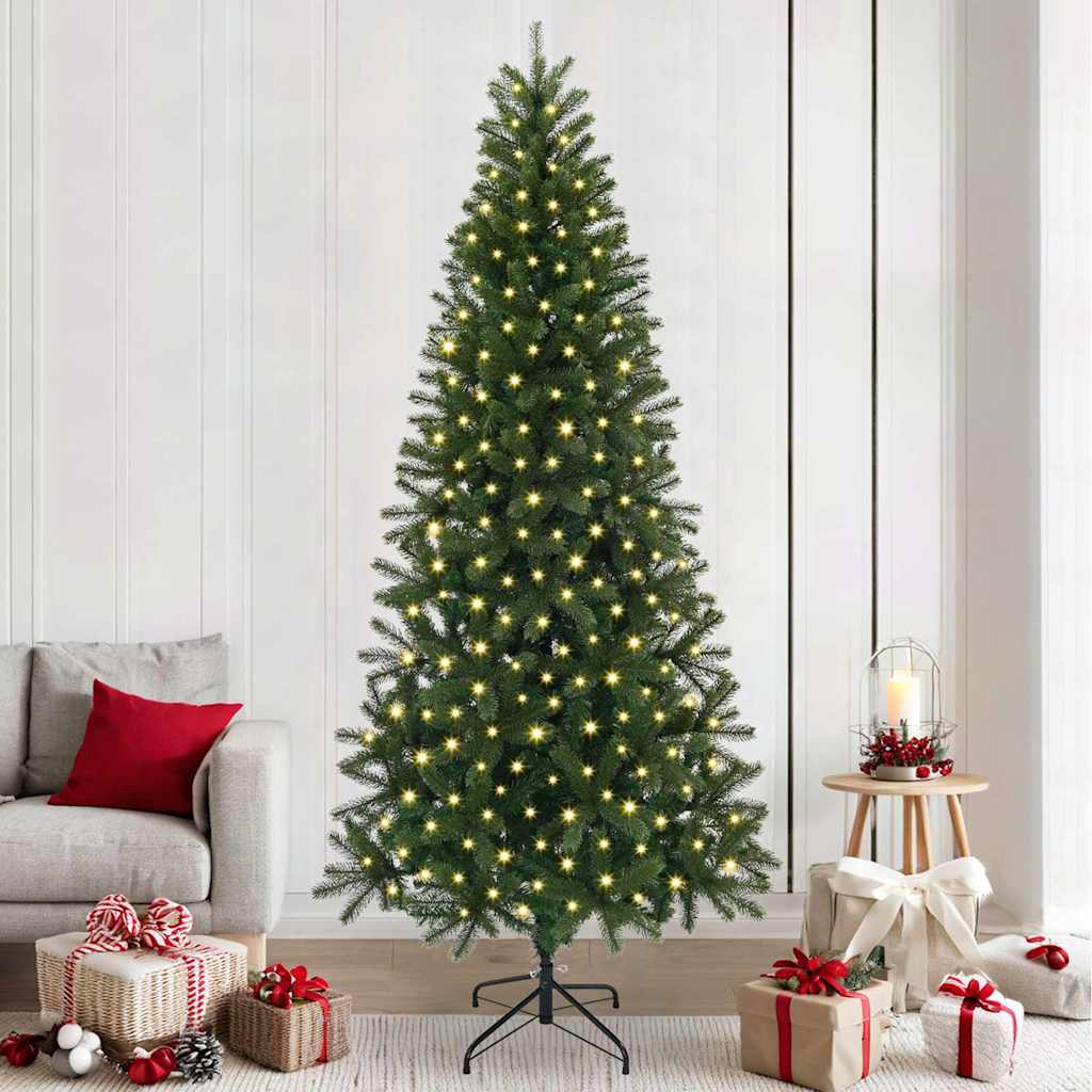 Kunstig juletre med 300 LED med stativ grønn 240 cm PE og PVC