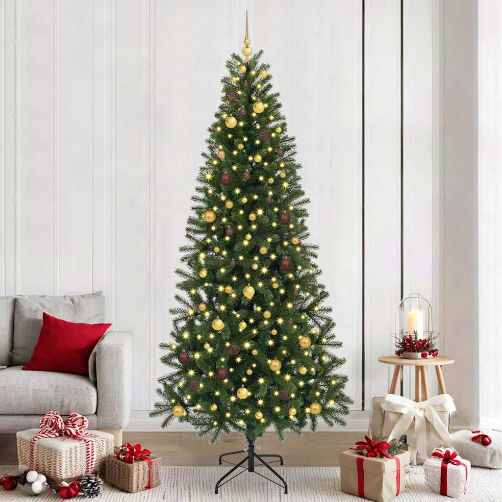 Kunstig juletre med 300 LED med stativ grønn 240 cm PE og PVC