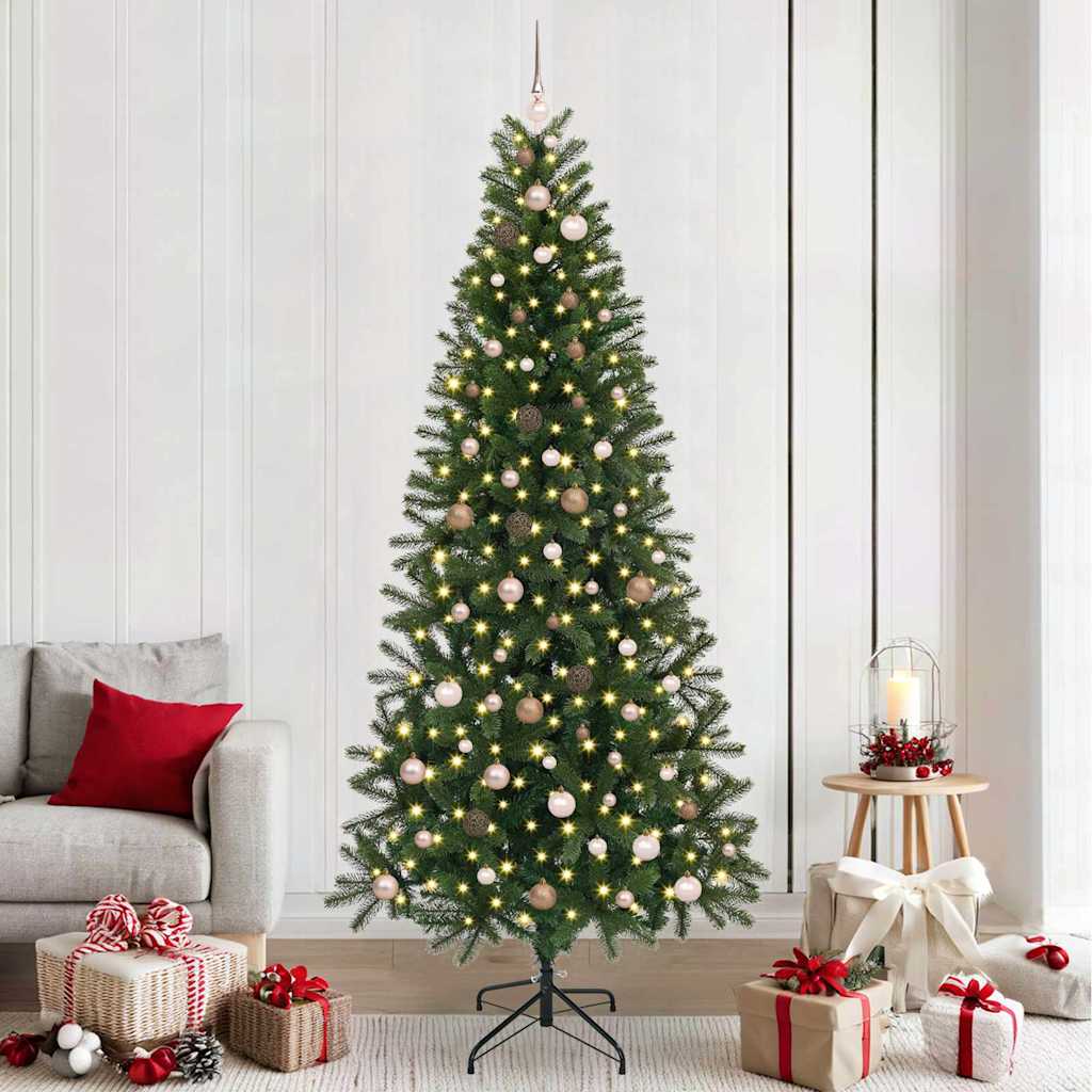 Kunstig juletre med 300 LED med stativ grønn 240 cm PE og PVC