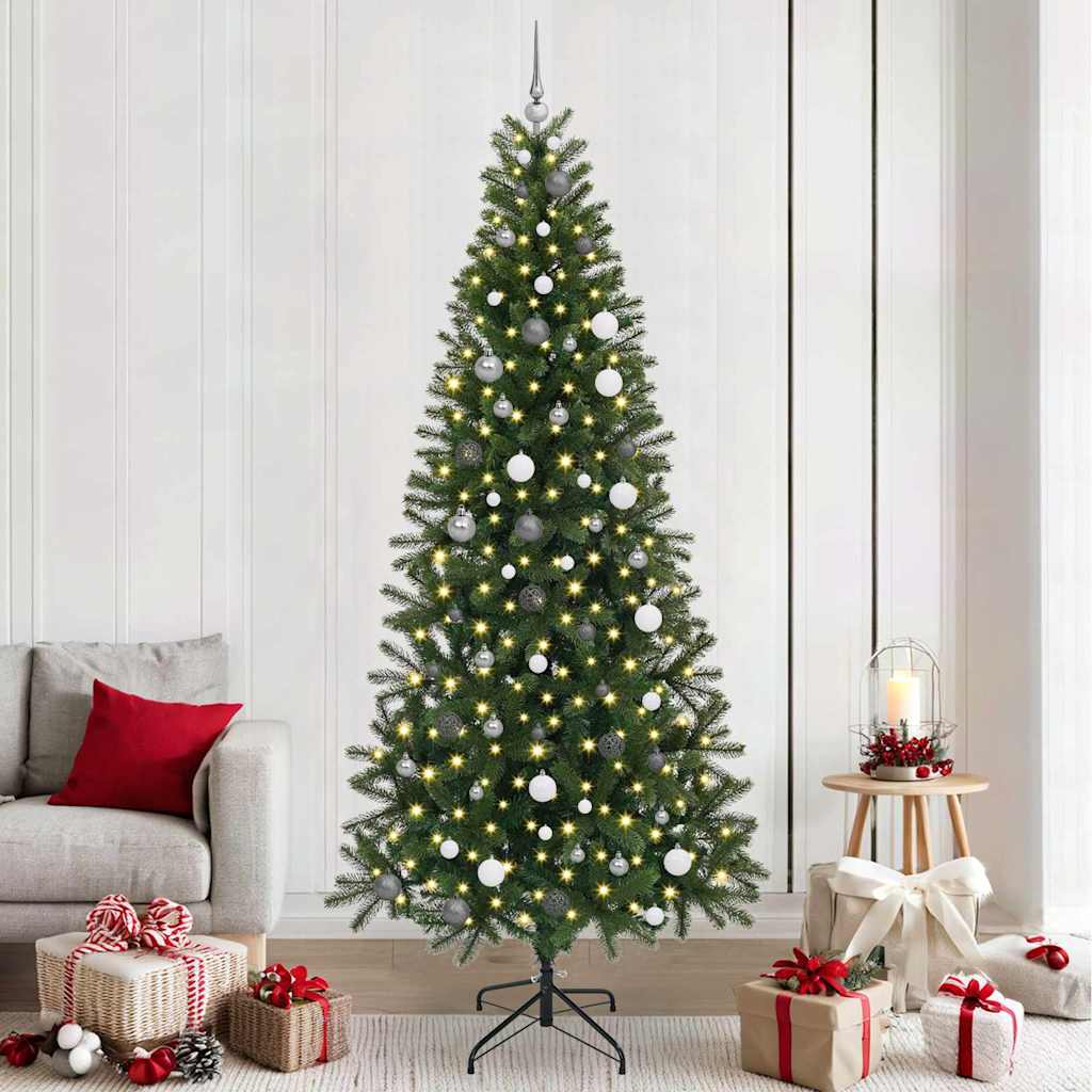 Kunstig juletre med 300 LED med stativ grønn 240 cm PE og PVC