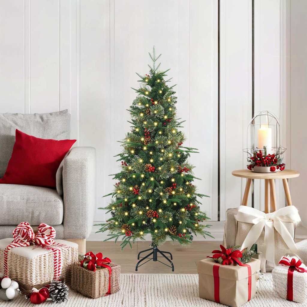 Kunstig sammensatt juletre med 150 LED grønn 120 cm PE og PVC