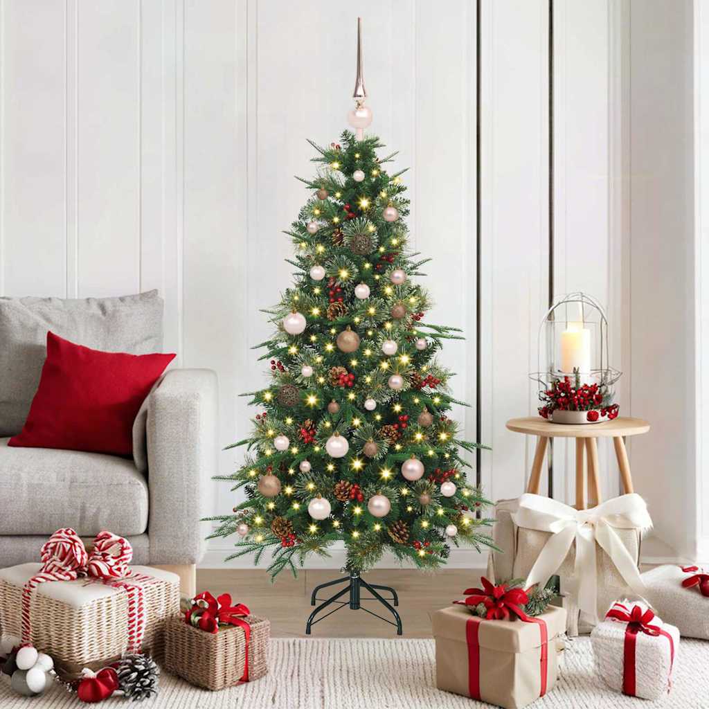 Kunstig sammensatt juletre med 150 LED grønn 150 cm PE og PVC