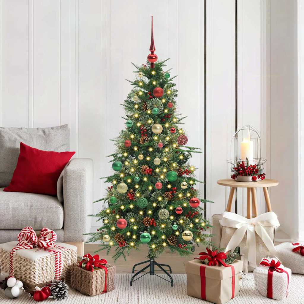 Kunstig sammensatt juletre med 150 LED grønn 150 cm PE og PVC