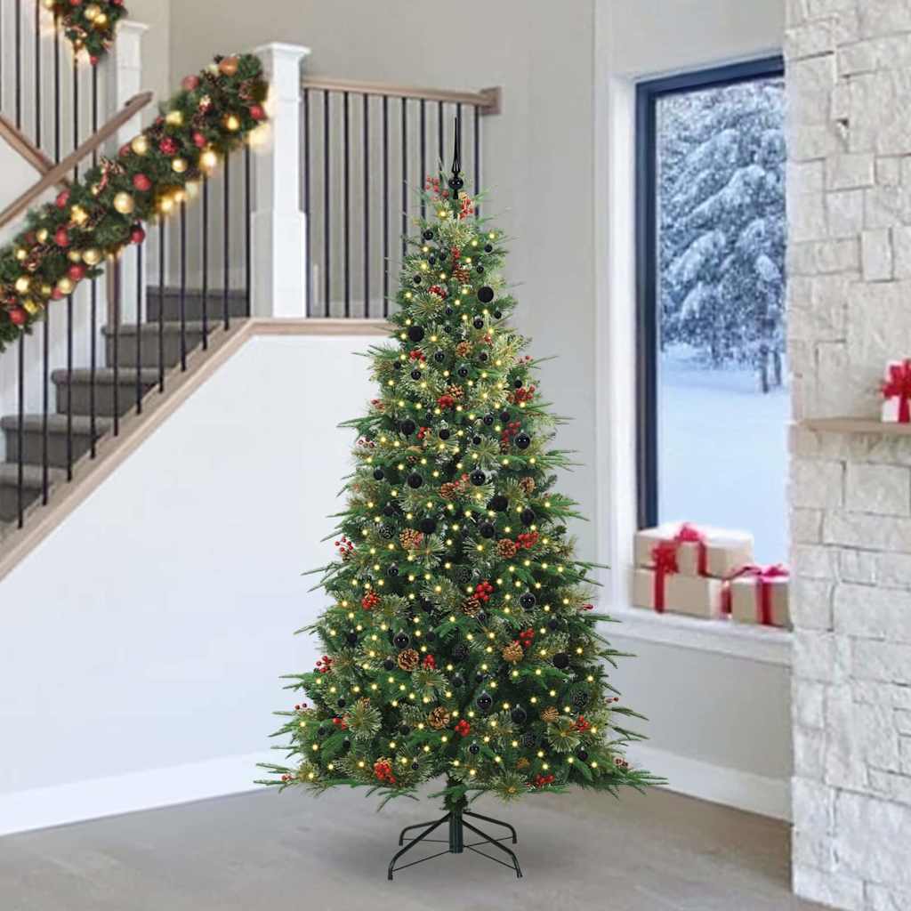 Kunstig sammensatt juletre med 300 LED grønn 240 cm PE og PVC vidaXL