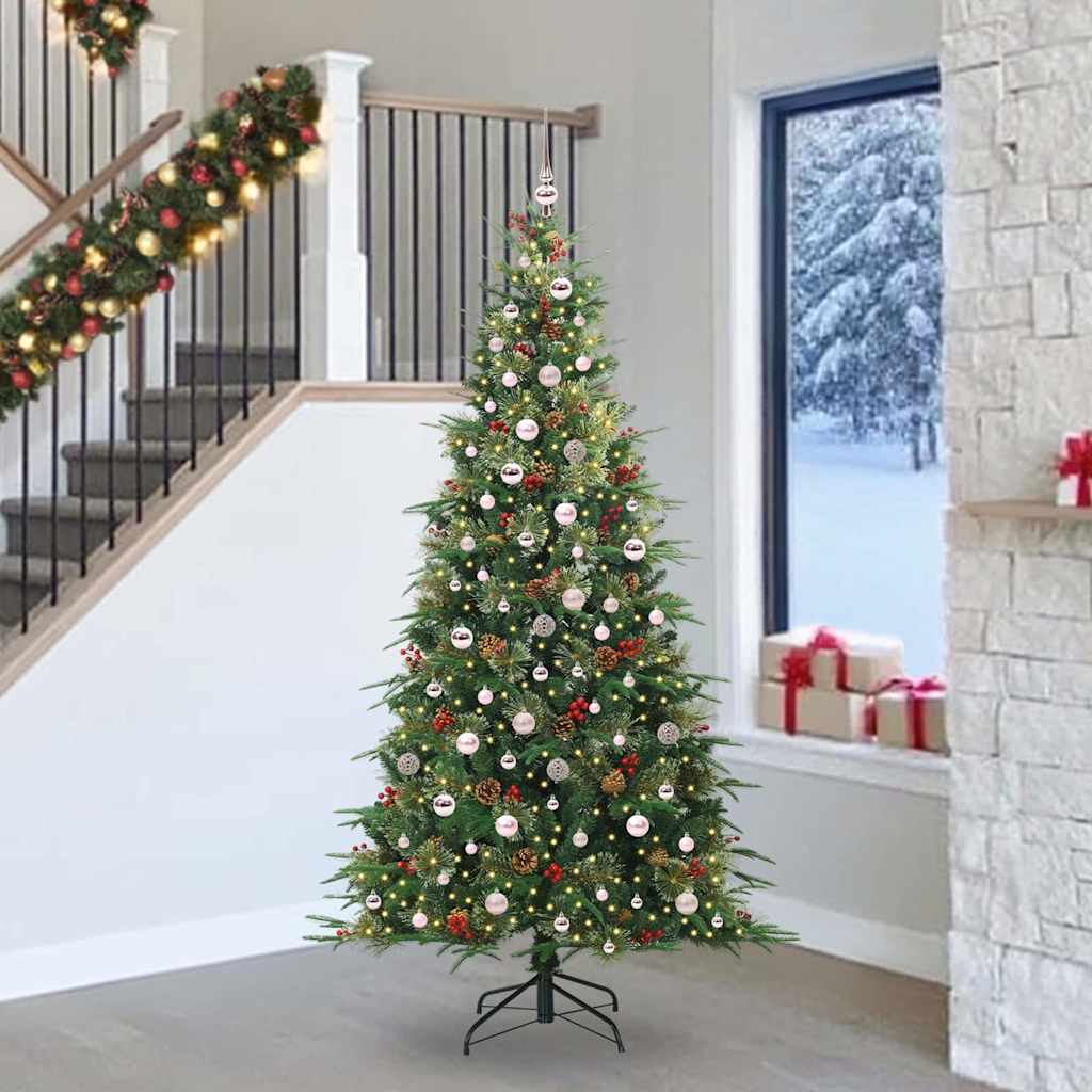 Kunstig sammensatt juletre med 300 LED grønn 240 cm PE og PVC vidaXL