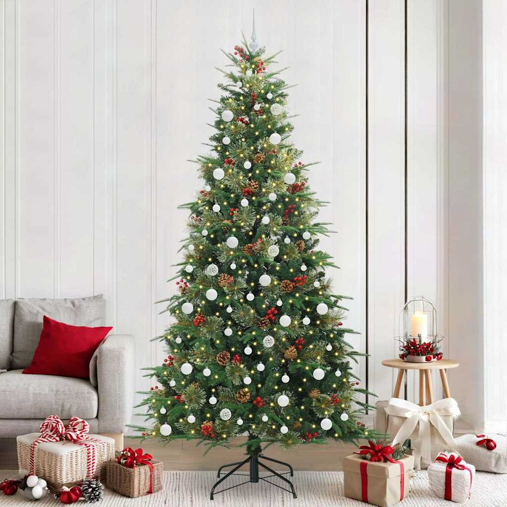 Kunstig sammensatt juletre med 300 LED grønn 240 cm PE og PVC vidaXL