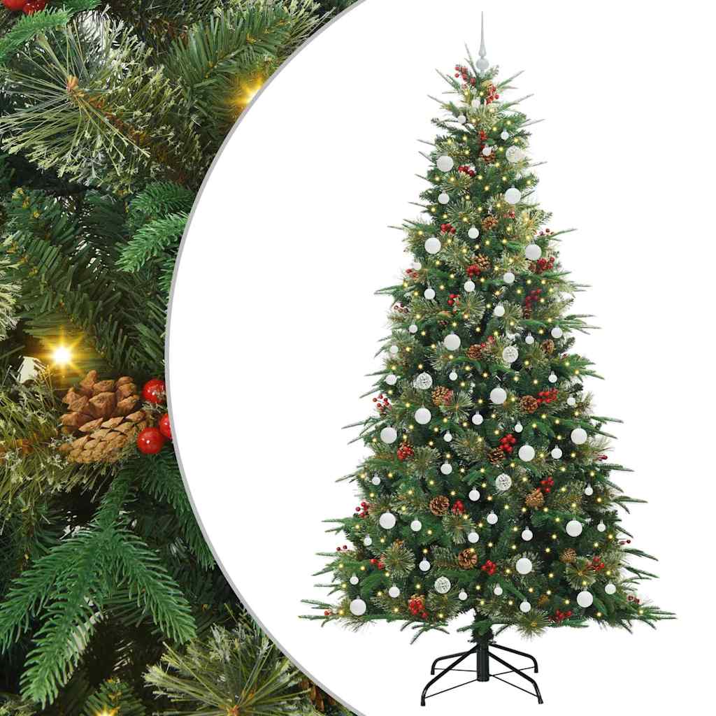 Kunstig sammensatt juletre med 300 LED grønn 240 cm PE og PVC vidaXL