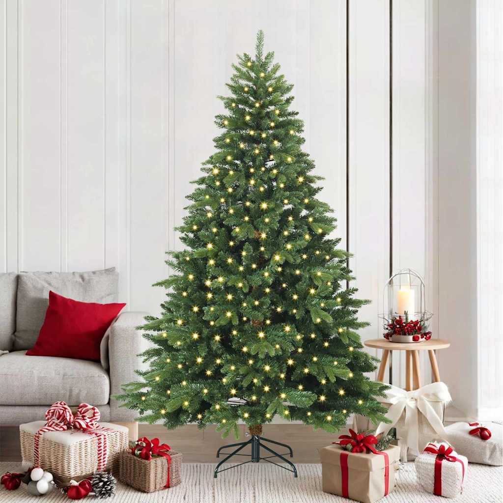 Kunstig juletre med 300 LED med stativ grønn 210 cm PE og PVC