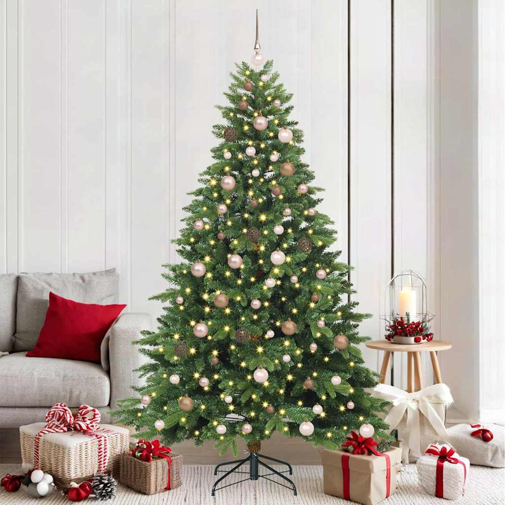 Kunstig juletre med 300 LED med stativ grønn 210 cm PE og PVC