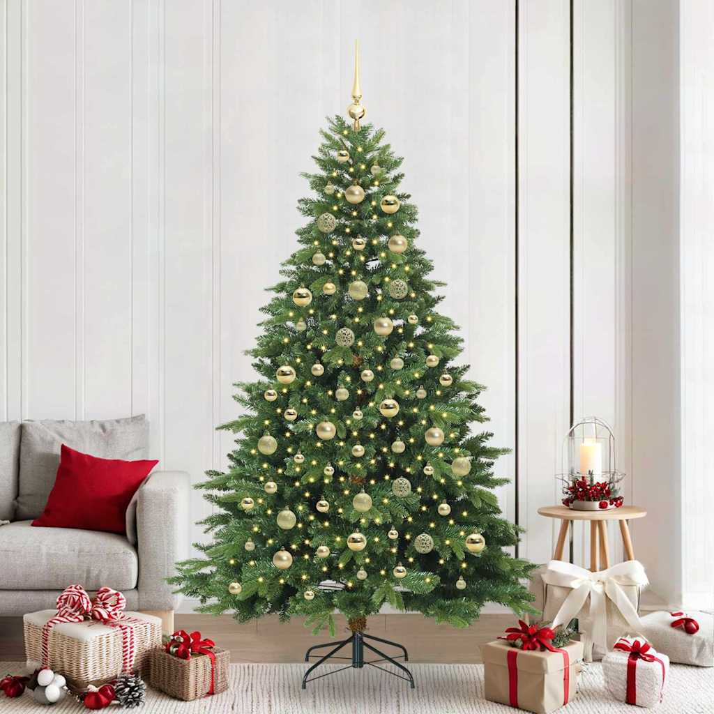 Kunstig juletre med 300 LED med stativ grønn 210 cm PE og PVC