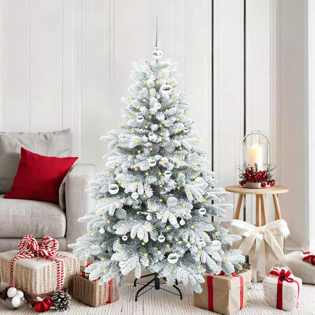 Kunstig juletre med 150 LED med stativ Hvit 150 cm PE og PVC
